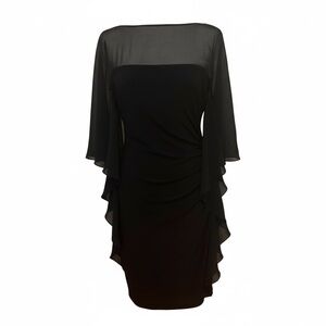 Ralph Lauren dress size 6 navy blue sheer flutter cocktail party guest feminine